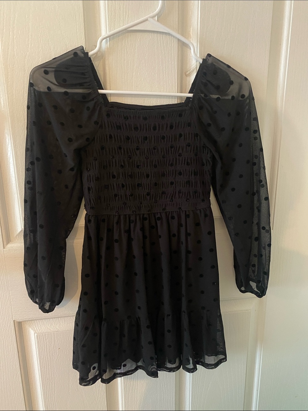 art class Black Sheer Polka Dot Puff Sleeve Dress